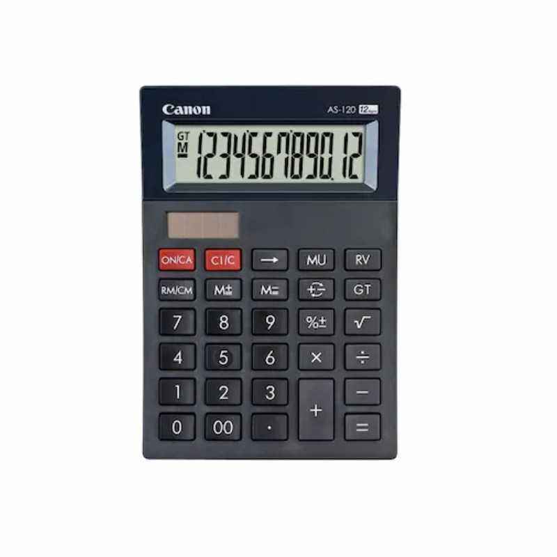 Calculator de birou CANON- AS-120 II- ecran 12 digiti- alimentare solara si baterie- negru- 4722C003AA TV 0.18lei)