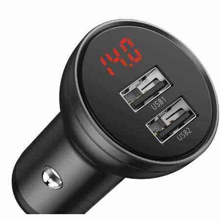 INCARCATOR AUTO Baseus Digital Display- 2 x USB Output 5V/4.8A- total output 24W- pt. bricheta auto- afisaj digital- gri CCBX-0G