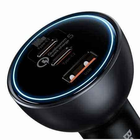 INCARCATOR auto Baseus Qualcomm Quick Charge 5- 1 x USB Output 5V/3A- 2 x USB Type-C max 5V/3A- total output 160W- include cablu