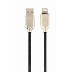 CABLU alimentare si date GEMBIRD- pt. smartphone- USB 2.0T) la LightningT)- 1m- premium- cablu din cauciuc- negru- conectori arg