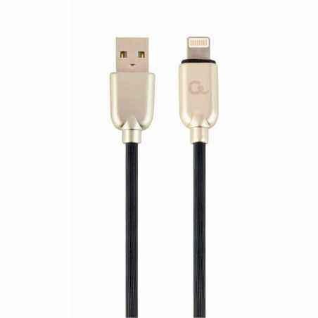CABLU alimentare si date GEMBIRD- pt. smartphone- USB 2.0T) la LightningT)- 1m- premium- cablu din cauciuc- negru- conectori arg