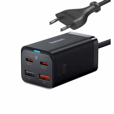 INCARCATOR retea Baseus GaN3 Pro- Quick Charge 65W- 2 x USB- 2 x USB Type-C- include cablu USB Type-C la USB Type-C 100W 1m- neg