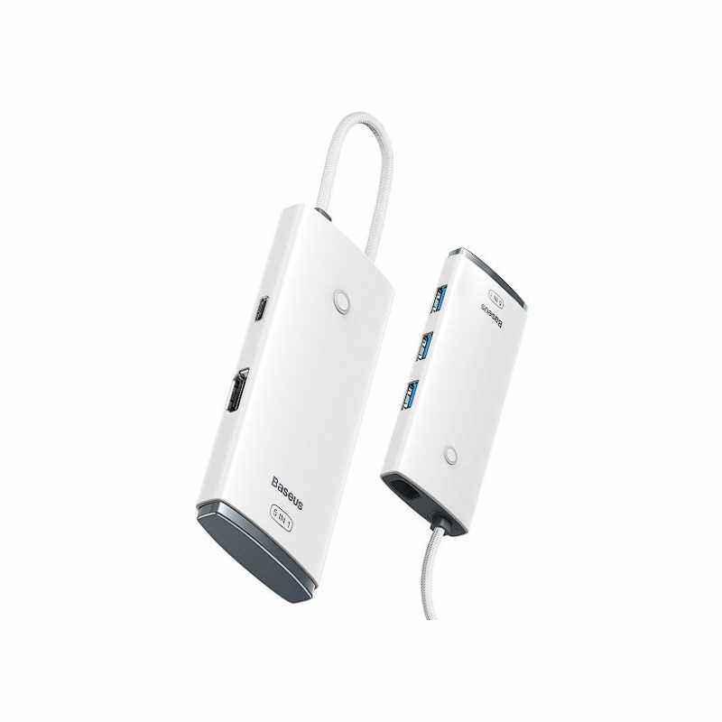 DOCKING Station Baseus Lite- conectare PC USB Type-C- USB 3.0 x 3- USB Type C x 1 PD 20V/5A- HDMI x 1/4K/30Hz- alb WKQX040002) -