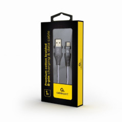 CABLU alimentare si date GEMBIRD- pt. smartphone- USB 2.0T) la LightningT)- 1m- premium- cablu cu impletire din bumbac- gri cu i