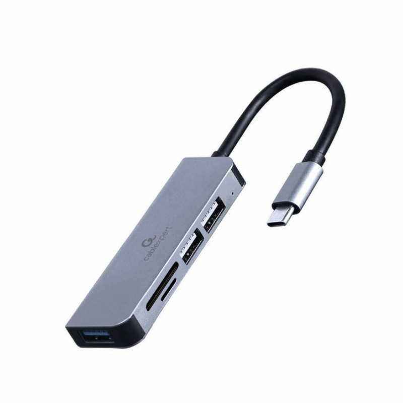 HUB extern GEMBIRD- porturi USB: USB 3.1 x 1- USB 2.0 x 2- conectare prin USB Type-C- suport SD / MicroSD- argintiu- UHB-CM-CRU3