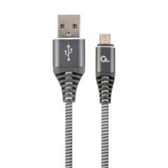 CABLU alimentare si date GEMBIRD- pt. smartphone- USB 2.0T) la Micro-USB 2.0T)- 2m- premium- cablu cu impletire din bumbac- gri-