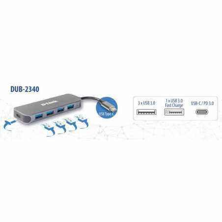 HUB extern D-LINK- porturi 3 x SuperSpeed USB 3.0- 1 x with Quick Charge- 1 x USB-CThunderbolt 3) port with data sync 60W- conec