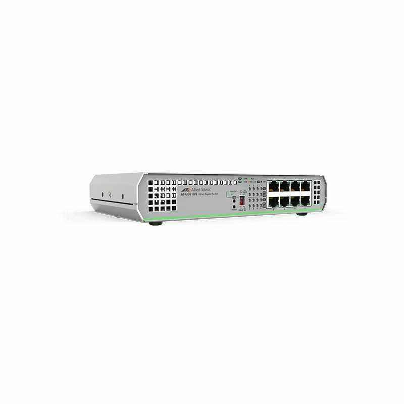 SWITCH ALLIED TELESIS- GS910/8- porturi Gigabit x 8- unmanaged- carcasa metalica- AT-GS910/8-5075lei)
