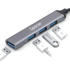 HUB extern SPACER- porturi USB:USB 3.0 X 1- USB 2.0 x 3- conectare prin USB 3.0- cablu 1m- aluminiu- TV 0.8lei)- SPHB-USB-4U-01