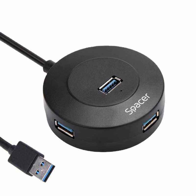 HUB extern SPACER- porturi USB:USB 3.0 X 1- USB 2.0 x 3- conectare prin USB 3.0- cablu 1m-Plastic ABS- Negru- TV 0.8lei)- SPHB-