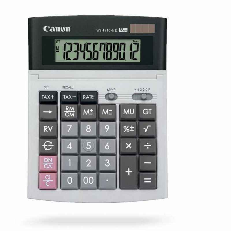 Calculator de birou CANON- WS-1210THB- ecran 12 digiti- alimentare solara si baterie- display LCD- functie business- tax si conv