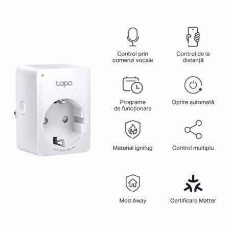 PRIZA inteligenta TP-LINK- certificare matter- Schuko x 1- conectare prin SchukoT)- 10 A- programare prin smartphone- Bluetooth-