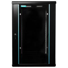 CABINET 19 SPACER 18U 600x600mm- fixare pe perete- Flatpackdezasamblat)- Black- usa sticla cu blocare- panouri detasabile- o