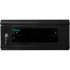CABINET 19 SPACER 4U 500x400mm- fixare pe perete- Flatpackdezasamblat)- Black- usa sticla cu blocare- panouri detasabile- ot