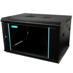 CABINET 19 SPACER 6U 600x450mm- fixare pe perete- Flatpackdezasamblat)- Black- usa sticla cu blocare- panouri detasabile- ot