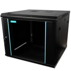 CABINET 19 SPACER 9U 600x600mm- fixare pe perete- Flatpackdezasamblat)- Black- usa sticla cu blocare- panouri detasabile- o