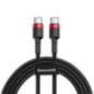 CABLU alimentare si date Baseus Cafule- Fast Charging Data Cable pt. smartphone- USB Type-C la USB Type-C 3A / 60W- 2m- rosu + n