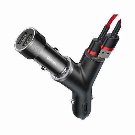 INCARCATOR auto Baseus Y type- Quick Charge 40W- 2 x USB Output 4.5V/5A + 1 x bricheta auto- pt. bricheta auto- negru CCALL-YX01
