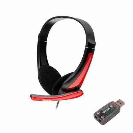 CASTI Spacer- cu fir- standard- utilizare multimedia- microfon pe brat- conectare prin adaptor USB 2.0 sau Jack 3.5 mm x 2- negr