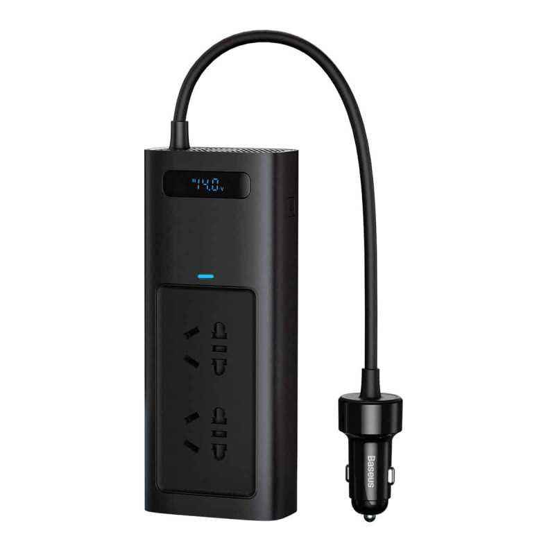 INVERTOR ELECTRIC auto Baseus- IGBT- 2 x AC- 2 x USB Type-C- 1 x USB- 150W 220V- conectare auto 12V- negru CGNB020101timbru verd