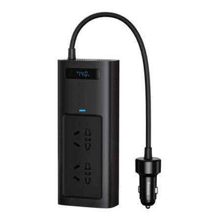 INVERTOR ELECTRIC auto Baseus- IGBT- 2 x AC- 2 x USB Type-C- 1 x USB- 150W 220V- conectare auto 12V- negru CGNB020101timbru verd