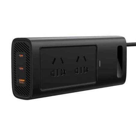 INVERTOR ELECTRIC auto Baseus- IGBT- 2 x AC- 2 x USB Type-C- 1 x USB- 150W 220V- conectare auto 12V- negru CGNB020101timbru verd