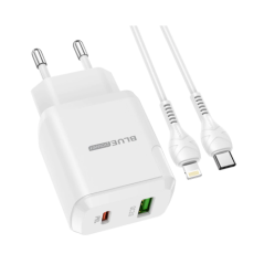 Incarcator Retea cu cablu USB Type C - Lightning Blue Power BLN5- PD20WQC3.0- 1 X USB - 1 X USB Tip-C- Alb 311346timbru verde 0