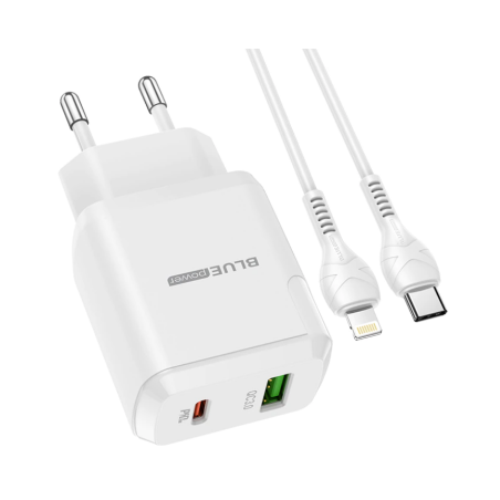 Incarcator Retea cu cablu USB Type C - Lightning Blue Power BLN5- PD20WQC3.0- 1 X USB - 1 X USB Tip-C- Alb 311346timbru verde 0