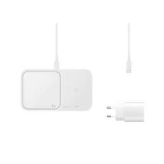 Wireless Charger Duo 15W Super Fast Wireless Charge, Travel Adapter 25W Super Fast Charge, USB-C to USB-C Cable- 1m, White EP-P5
