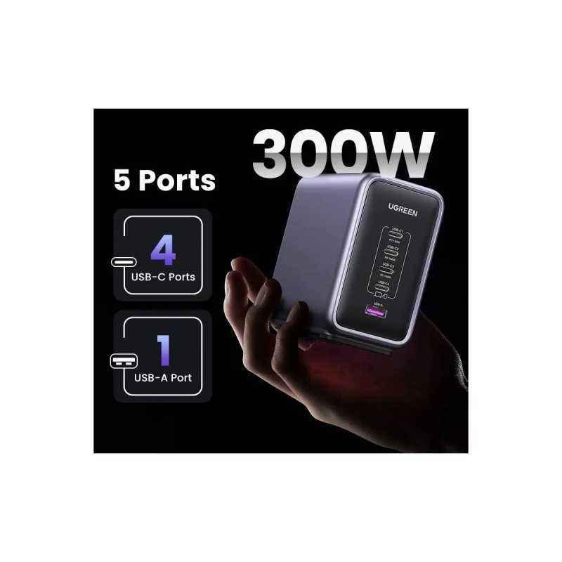 INCARCATOR RETEA UGREEN- CD333 300W GaN Nexode Desktop Charger PD3.1- 4 x USB Type-C- 1 x USB- lungime cablu 2m- gri 90903B tim