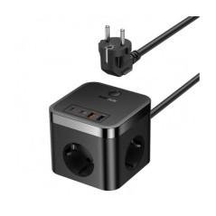 INCARCATOR RETEA Baseus GaN Powerstrip- Quick Charge 30W- 3 x AC- 2 x USB Type-C Output 5V/3A- 2 x USB- lungime cablu 1.5m- negr