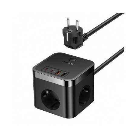 INCARCATOR RETEA Baseus GaN Powerstrip- Quick Charge 30W- 3 x AC- 2 x USB Type-C Output 5V/3A- 2 x USB- lungime cablu 1.5m- negr