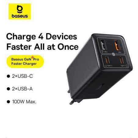 INCARCATOR RETEA Baseus GaN6 Pro- Quick Charge 100W- 2 x USB Type-C Output 5V/3A- 2 x USB cablu USB Type-C la USB Type-C de 100W
