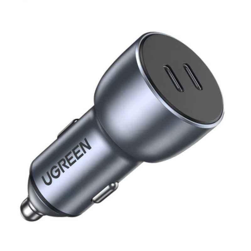 INCARCATOR auto Ugreen- CD213 2 x USB Type-C Output 5V/3A QC3.0- total output 36W- pt. bricheta auto- gri 70594timbru verde 0.8