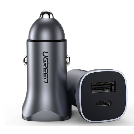 INCARCATOR auto Ugreen- CD130 USB Type-C x 1 Output 5V/3A QC3.0- USB x 1 Output 5V/3A- total output 30W- pt. bricheta auto- gri
