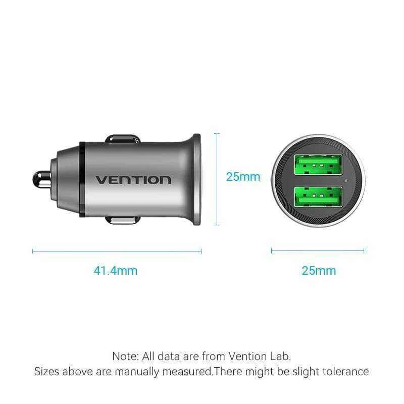 ALIMENTATOR SmartPhone Auto Vention Two-Port USB AA(18/18) Car Charger Gray Mini Style Aluminium Alloy Type- FFAH0timbru verde 0