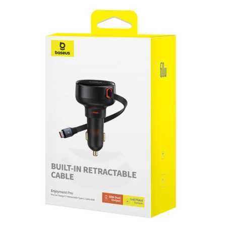 INCARCATOR auto Baseus Enjoyment Pro- 2 x USB Type-C - total output 60W- pt. bricheta auto- negru C00057802111-01timbru verde 0.