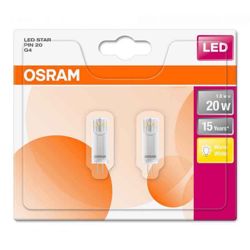 SET 2 becuri LED Osram- soclu G4- putere 1.8W- forma cilindric- lumina alb calda- alimentare 220 - 240 V- 000004058075093911timb