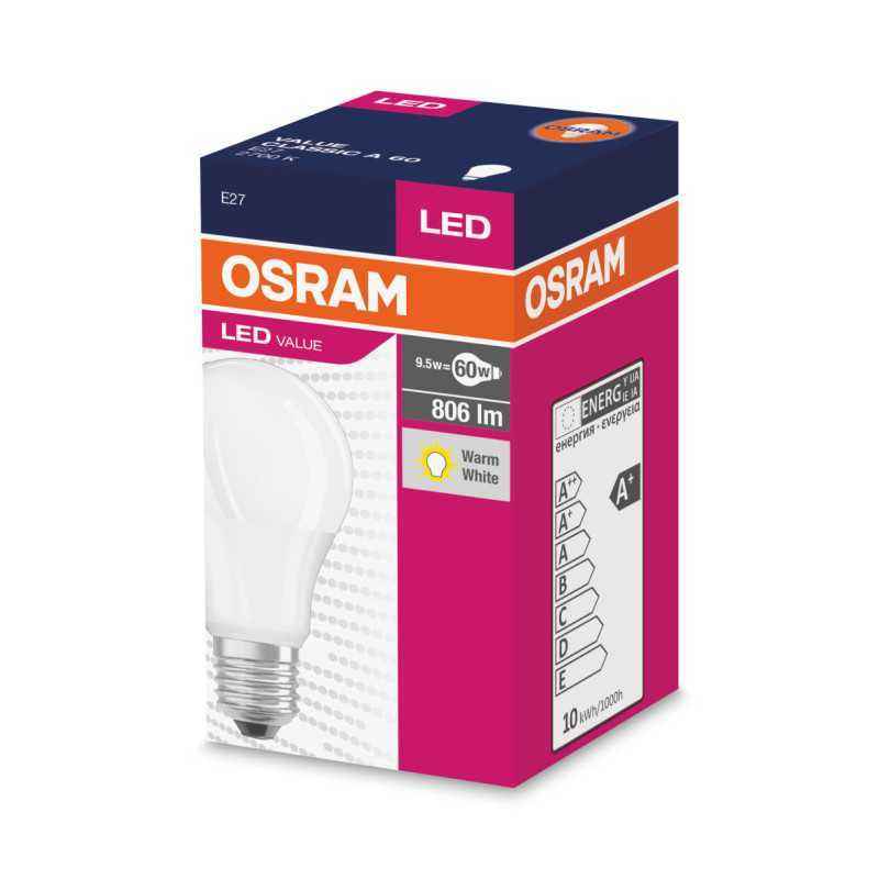 BEC LED Osram- soclu E27- putere 8.5W- forma clasic- lumina alb calda- alimentare 220 - 240 V- 000004052899326842timbru verde 0.