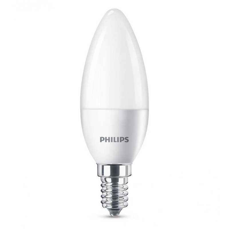 BEC LED Philips- soclu E14- putere 5.5W- forma lumanare- lumina alb calda- alimentare 220 - 240 V- 000008718696474983timbru verd