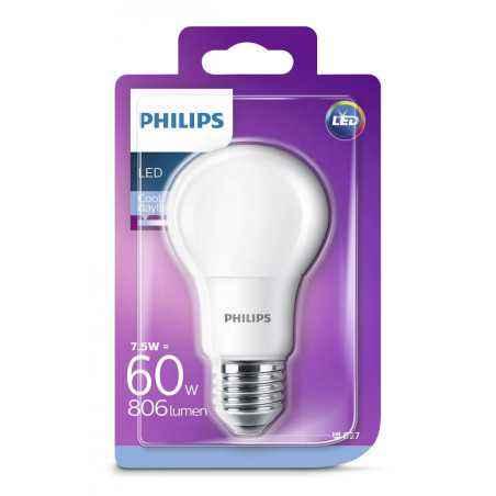 BEC LED Philips- soclu E27- putere 7.5W- forma clasic- lumina alb rece- alimentare 220 - 240 V- 000008718696577332timbru verde 0