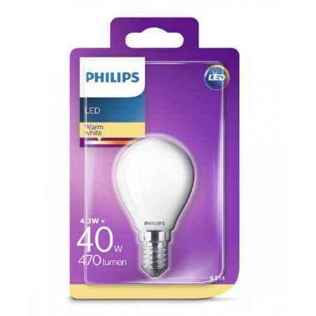 BEC LED Philips- soclu E14- putere 4.3W- forma clasic- lumina alb calda- alimentare 220 - 240 V- 000008718696706299timbru verde