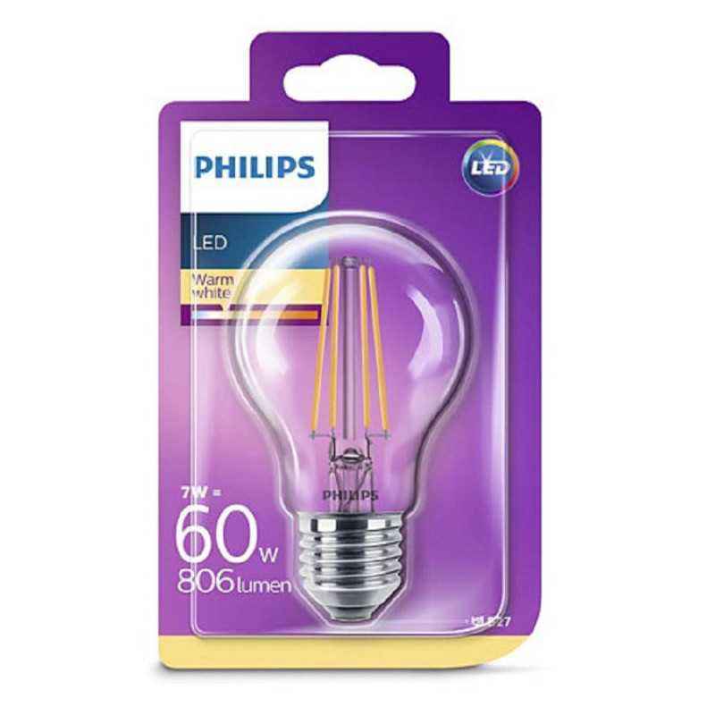 BEC LED Philips- soclu E27- putere 7W- forma clasic- lumina alb calda- alimentare 220 - 240 V- 000008718696742419timbru verde 0.