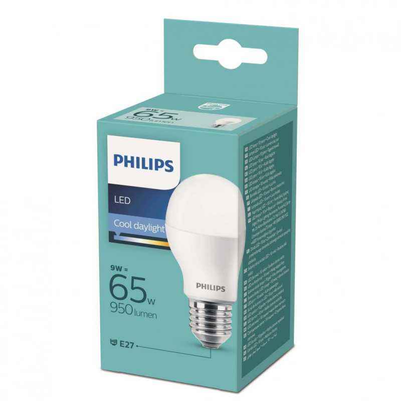 BEC LED Philips- soclu E27- putere 9W- forma clasic- lumina alb rece- alimentare 220 - 240 V- 000008718699630607timbru verde 0.4