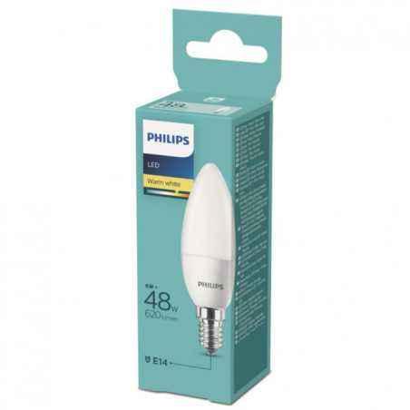 BEC LED Philips- soclu E14- putere 6W- forma lumanare- lumina alb calda- alimentare 220 - 240 V- 000008718699632434timbru verde