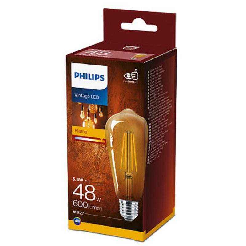 BEC LED Philips- soclu E27- putere 5.5W- forma stil lampa TV- lumina alb calda- alimentare 220 - 240 V- 000008718699673581timbru