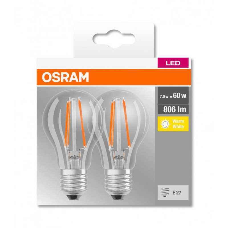 SET 2 becuri LED Osram- soclu E27- putere 7W- forma clasic- lumina alb calda- alimentare 220 - 240 V- 000004052899972018timbru v