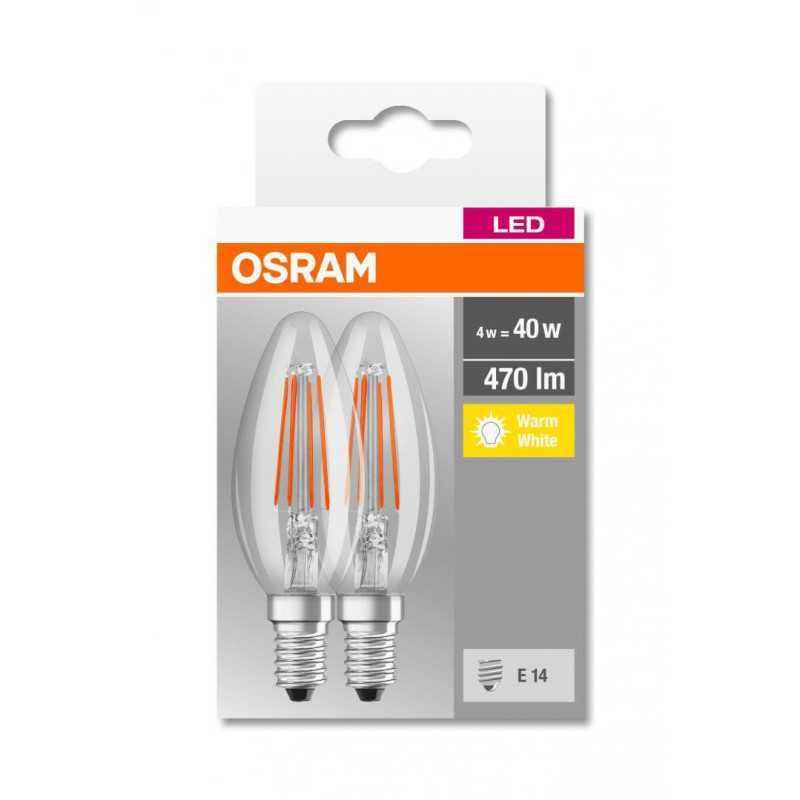 SET 2 becuri LED Osram- soclu E14- putere 4W- forma lumanare- lumina alb calda- alimentare 220 - 240 V- 000004052899972032timbru