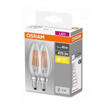 SET 2 becuri LED Osram- soclu E14- putere 4W- forma lumanare- lumina alb calda- alimentare 220 - 240 V- 000004052899972032timbru