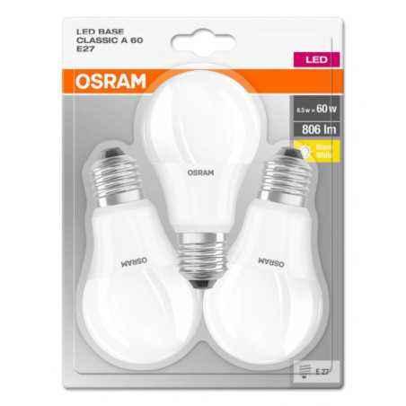 SET 3 becuri LED Osram- soclu E27- putere 8.5W- forma clasic- lumina alb calda- alimentare 220 - 240 V- 000004052899972476timbru